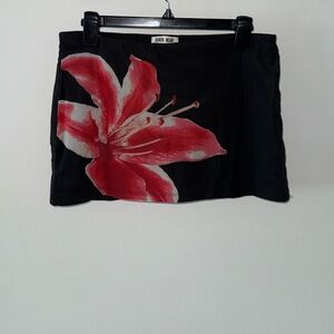 Derek Heart Black Mini Skort with Red Floral Detail